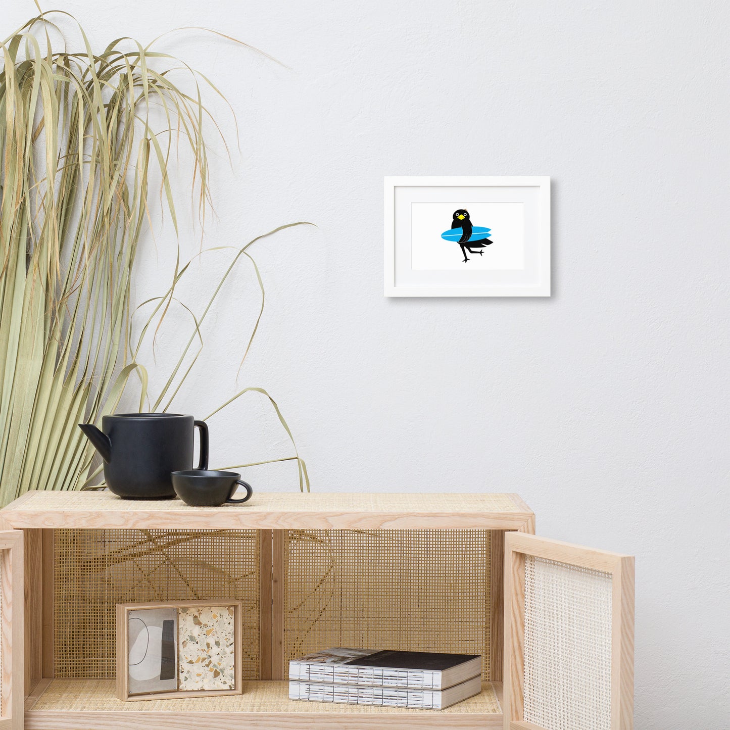 Matte Paper Framed Poster With Mat Surfing Crow