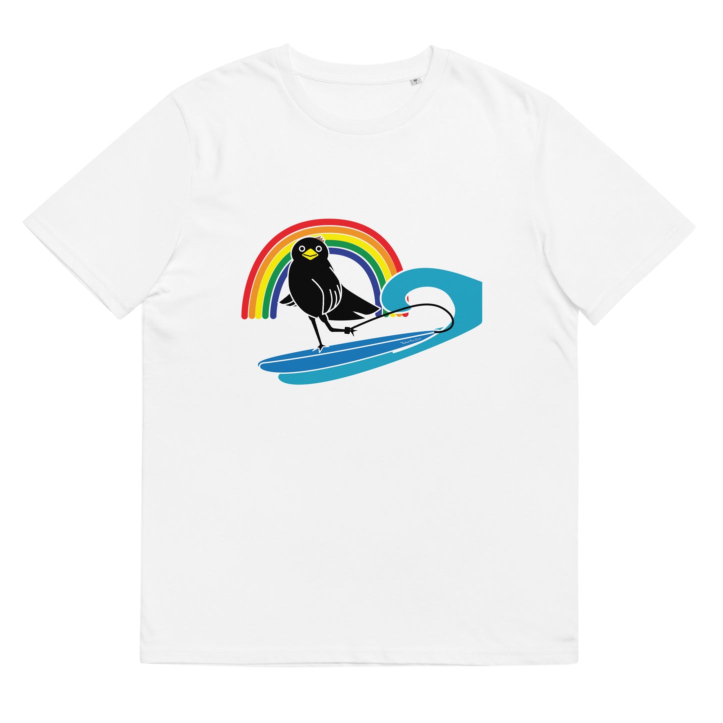 Unisex organic cotton t-shirt Rakasu Surfing in the Rainbow