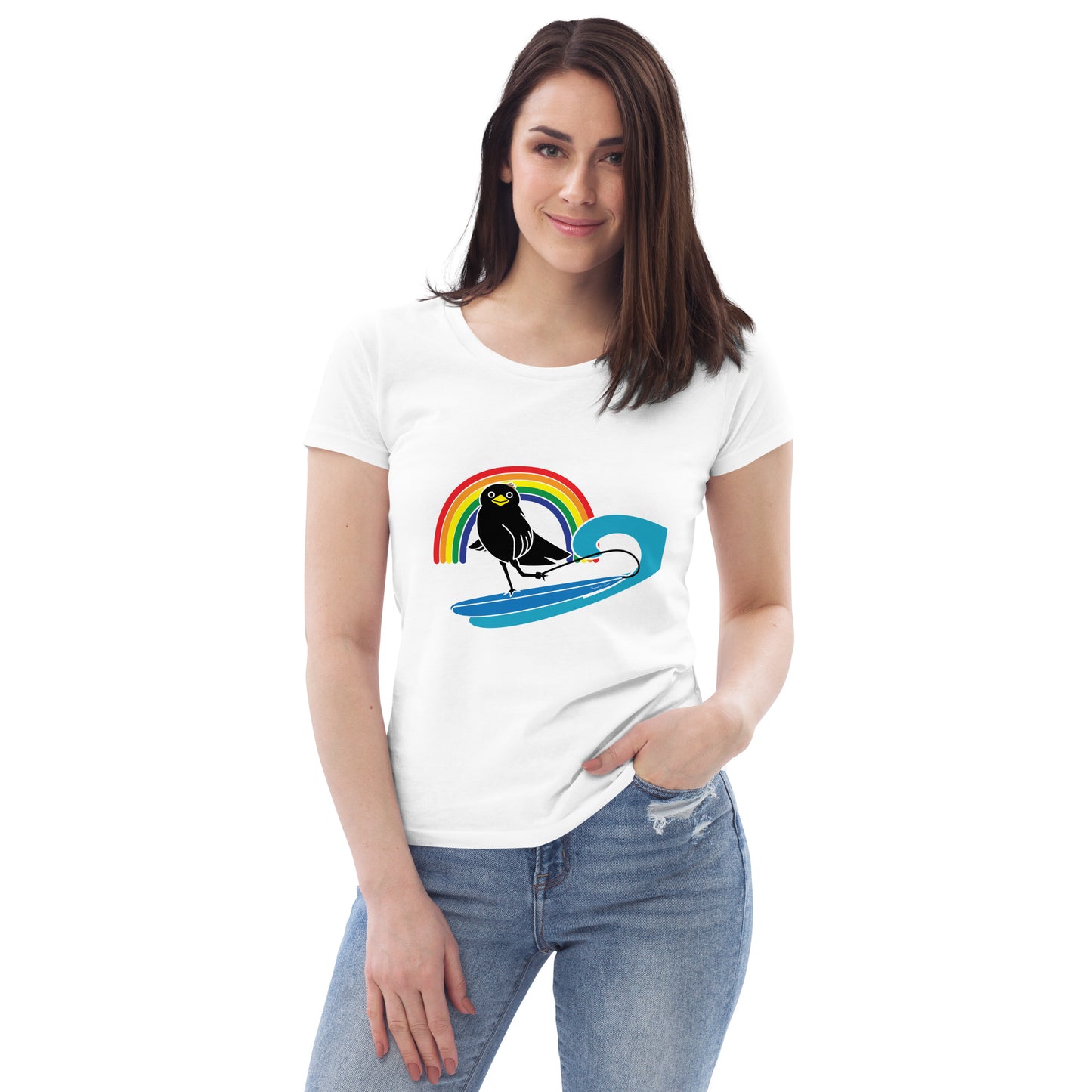 Women's fitted eco tee Rakasu Surfing in the Rainbow