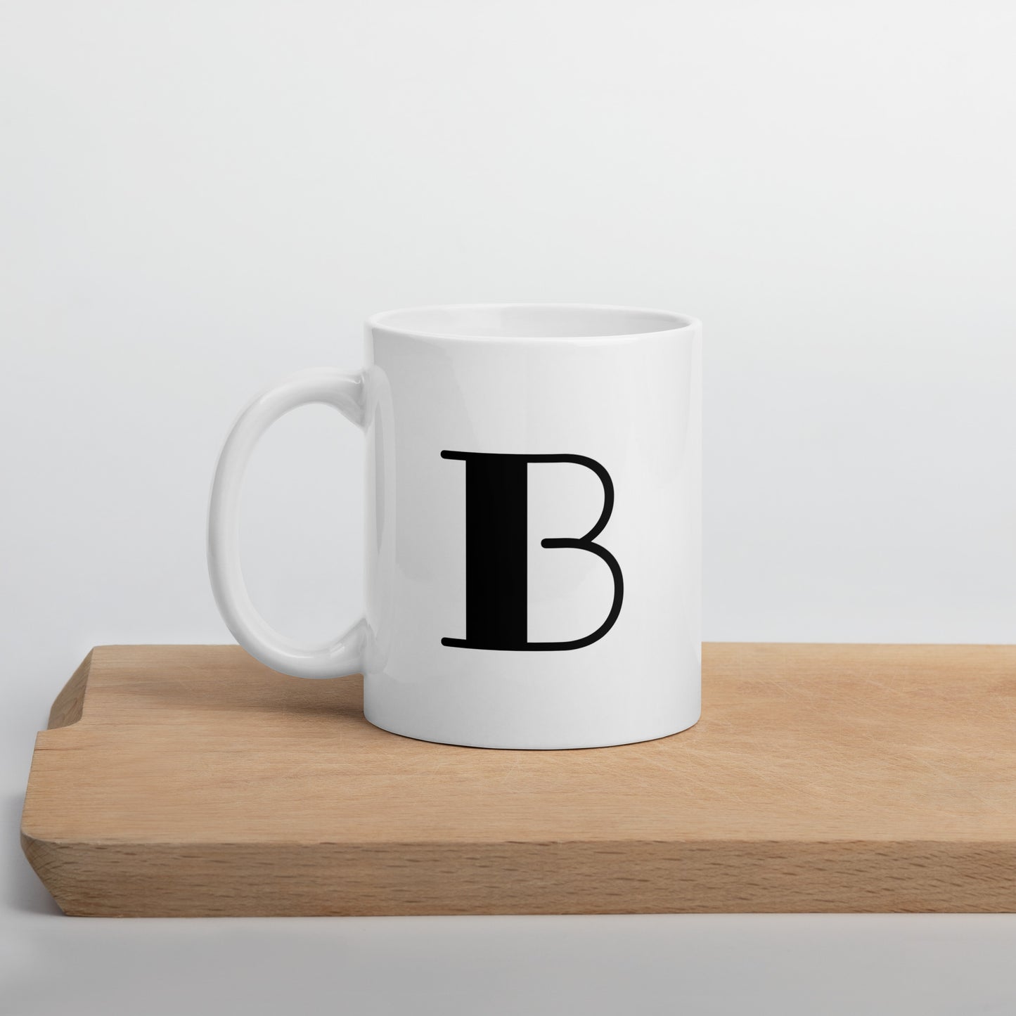 White glossy initial mug B