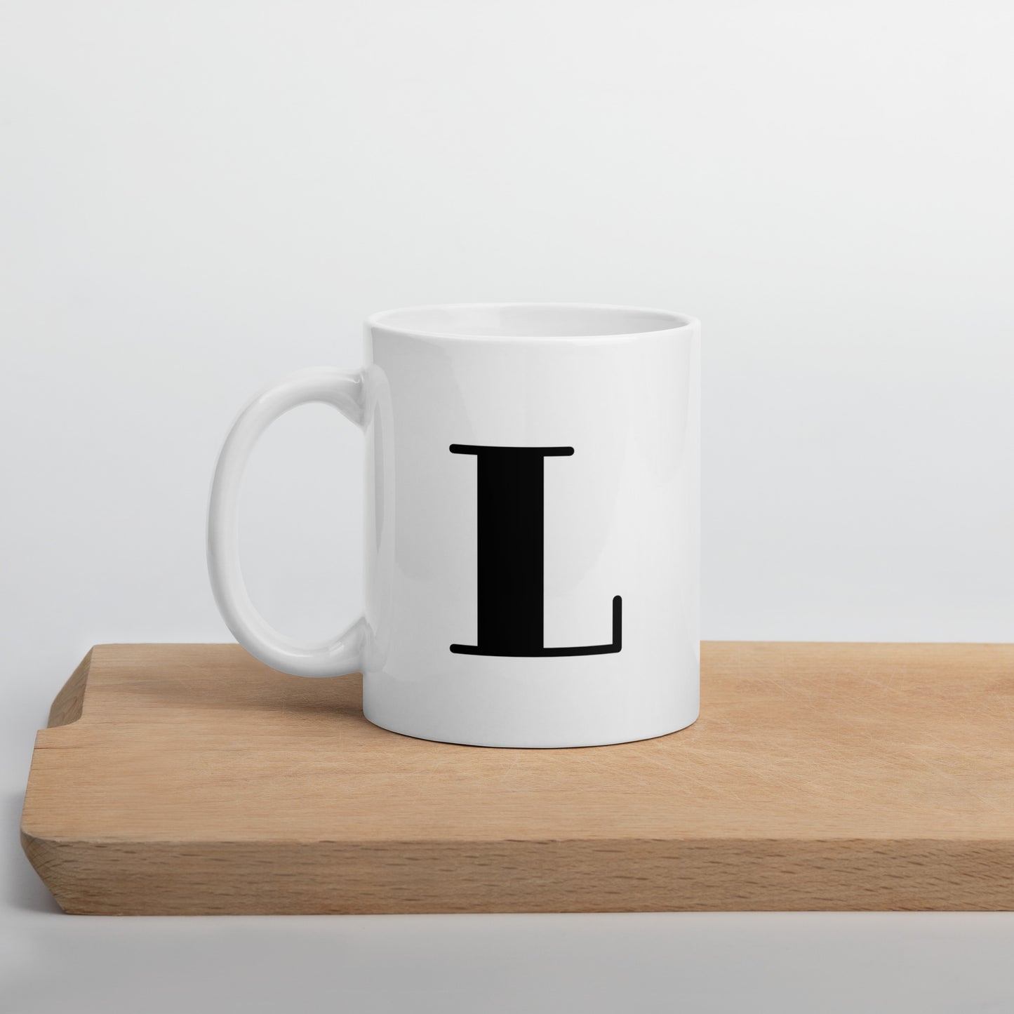 White glossy initial mug L