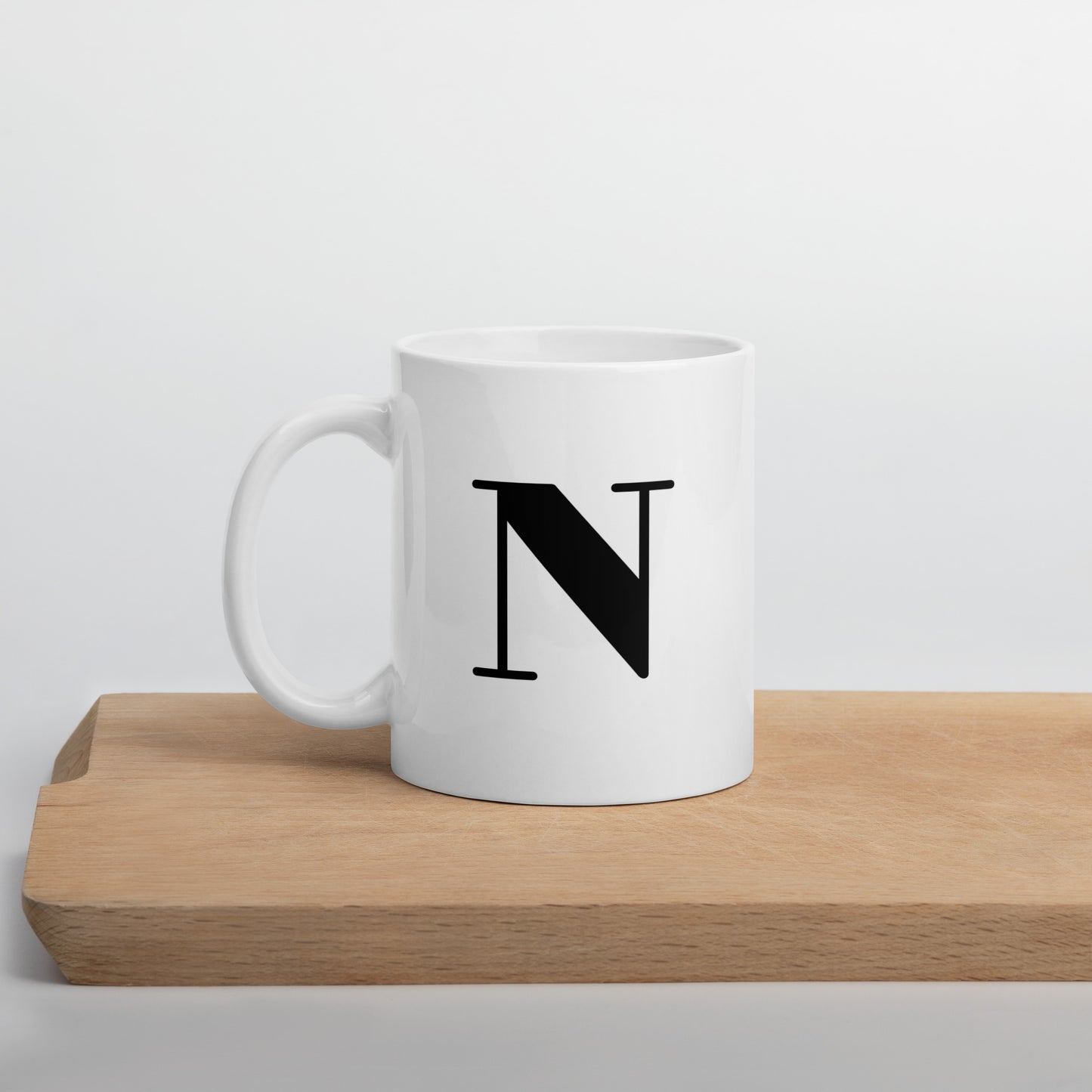 White glossy initial mug N