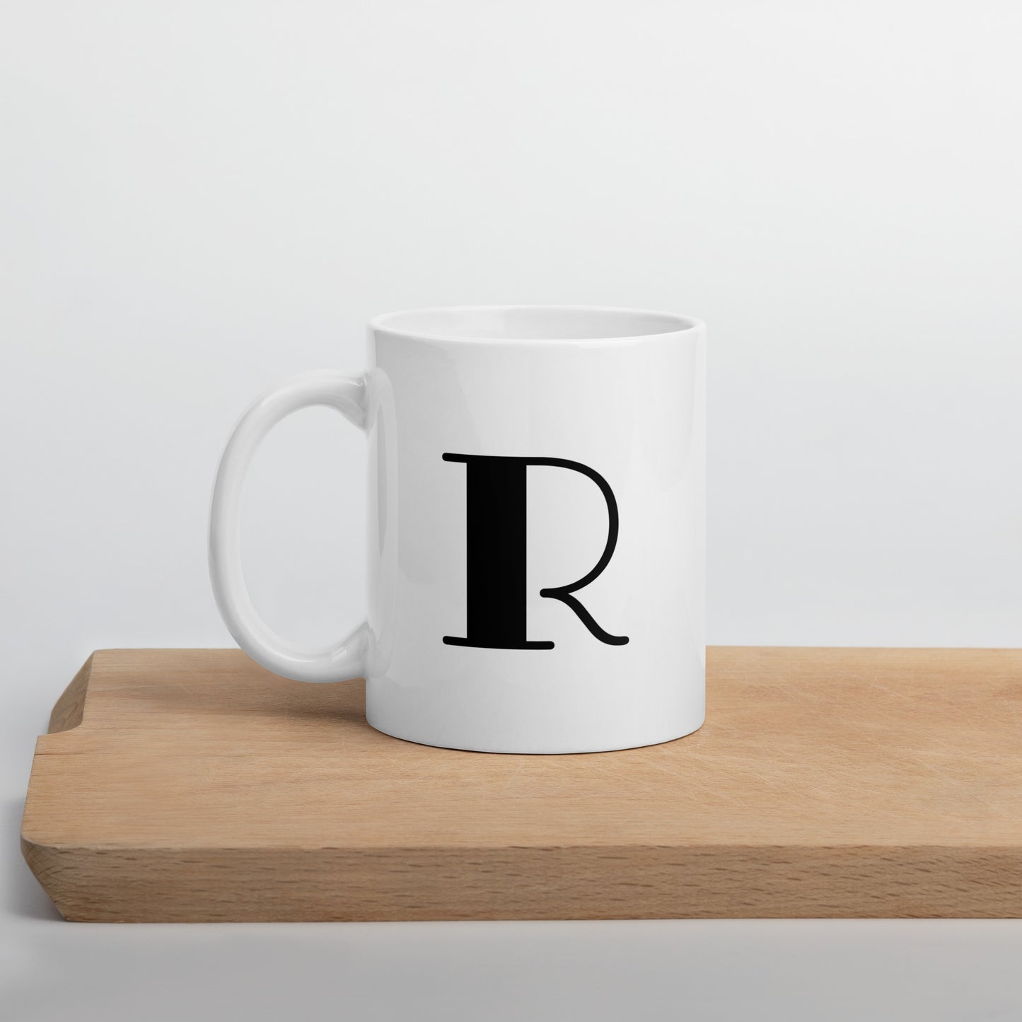 White glossy initial mug R