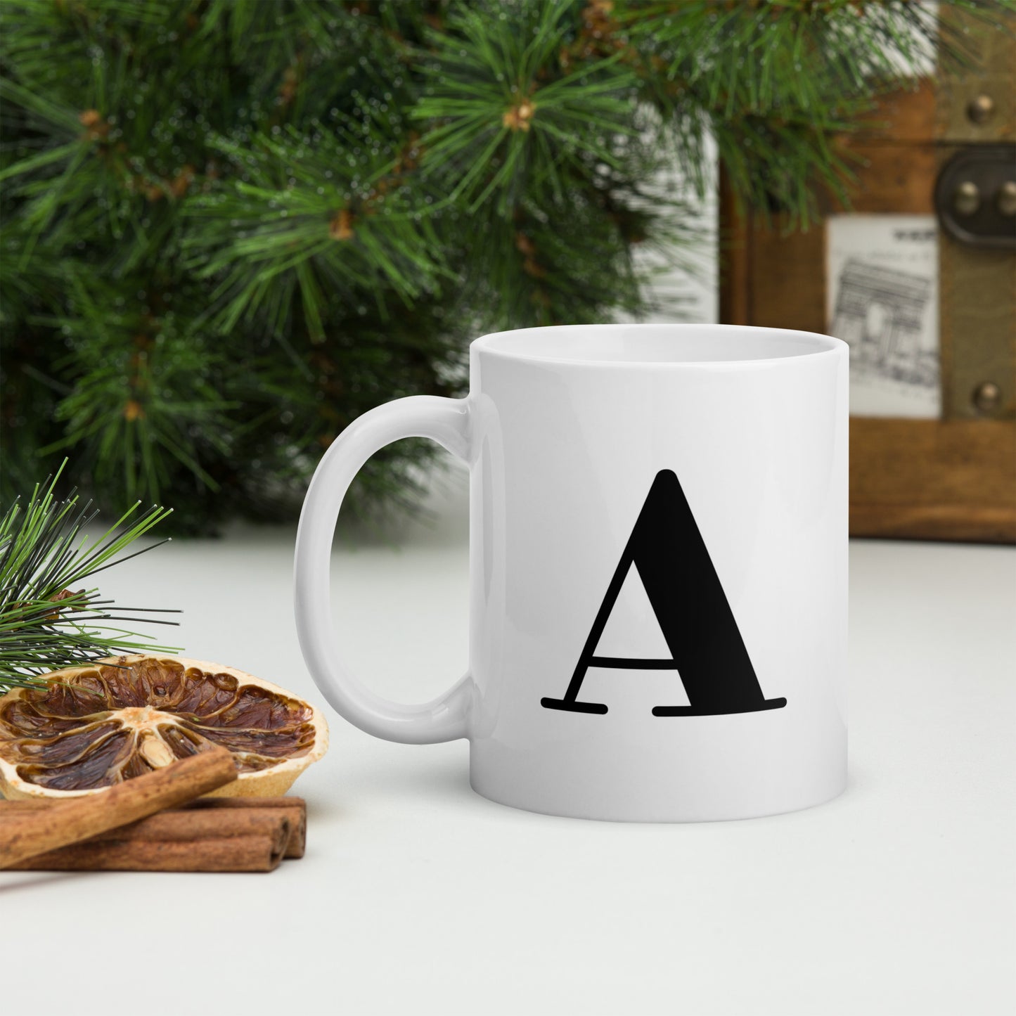 White glossy Initial mug A