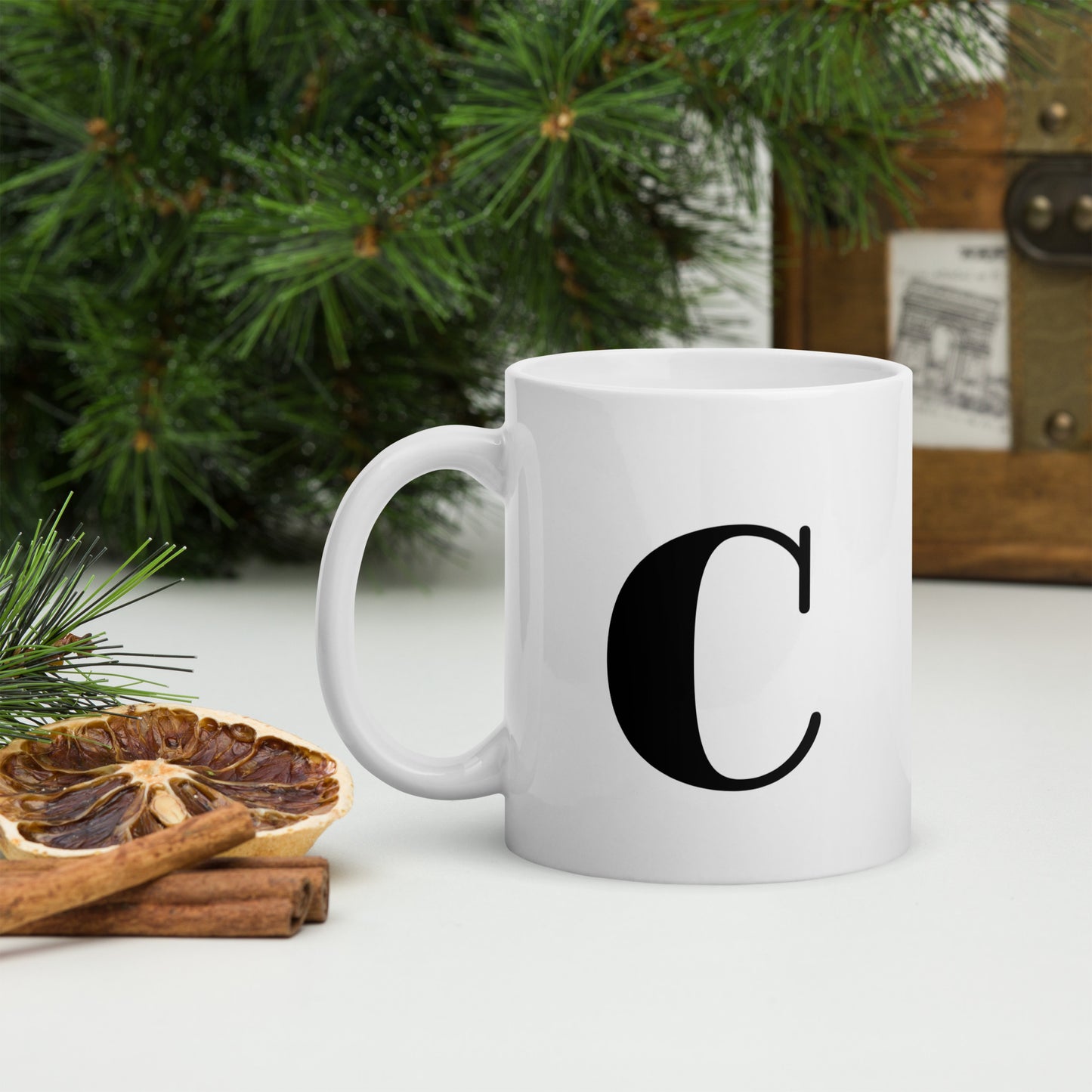 White glossy initial mug C