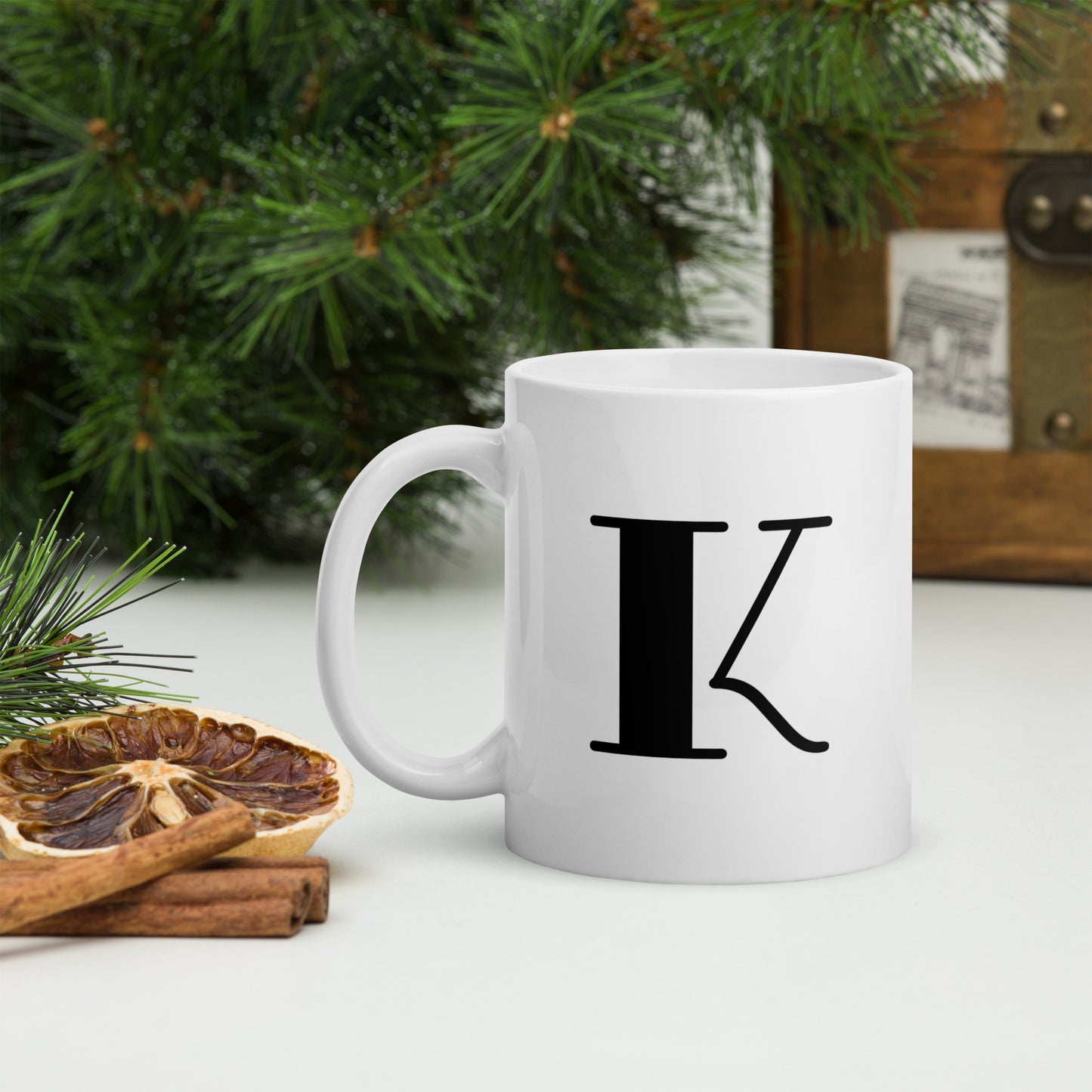White glossy initial mug K