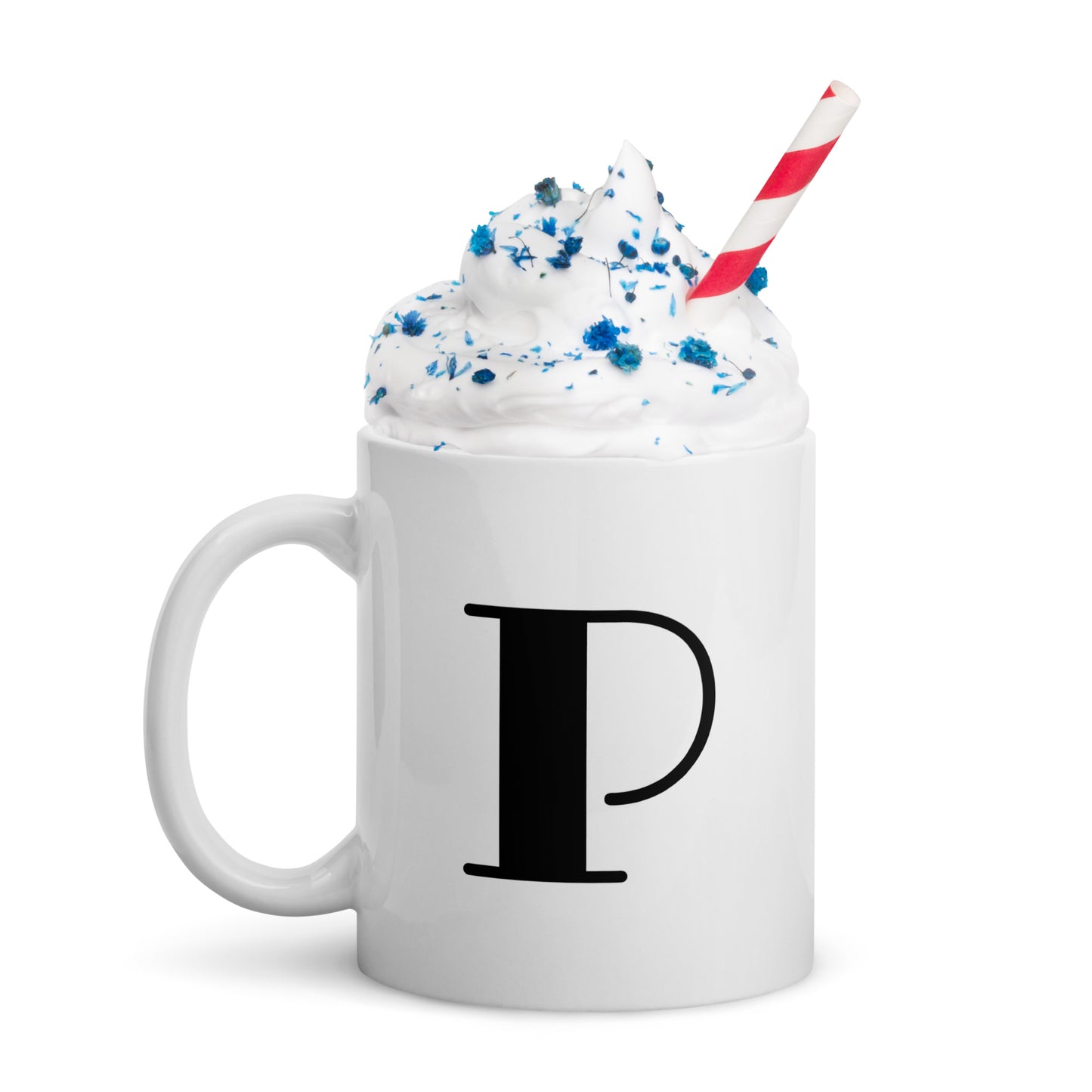 White glossy initial mug P