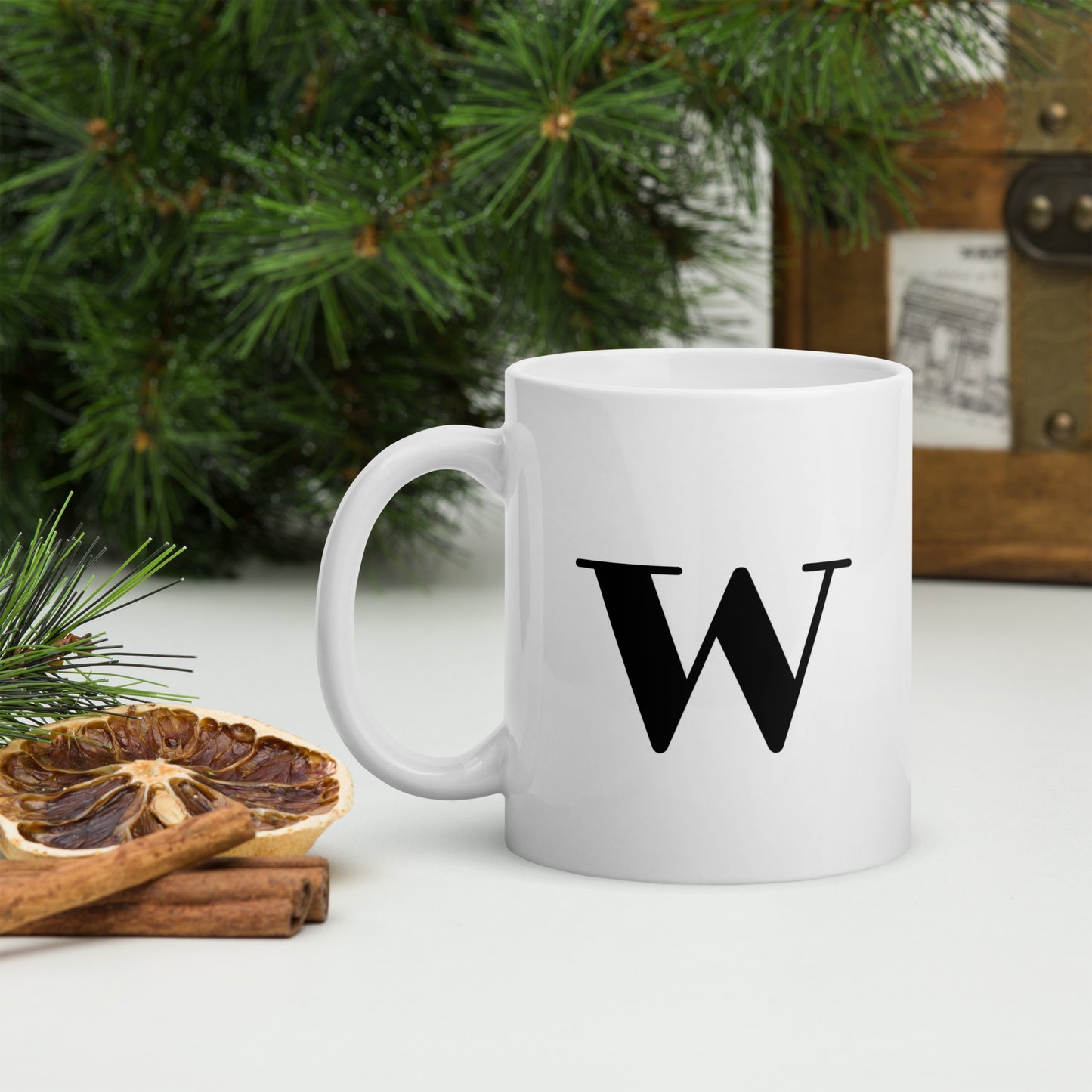 White glossy initial mug W