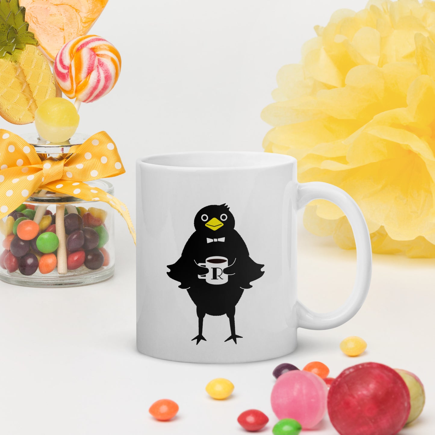 White glossy initial mug F