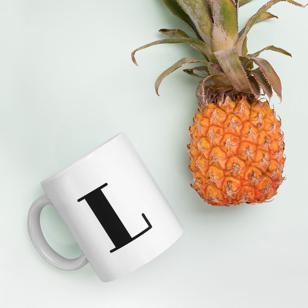 White glossy initial mug L