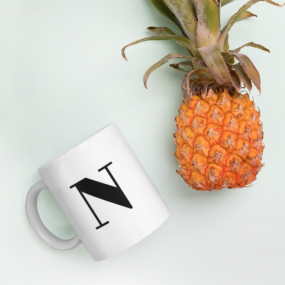 White glossy initial mug N
