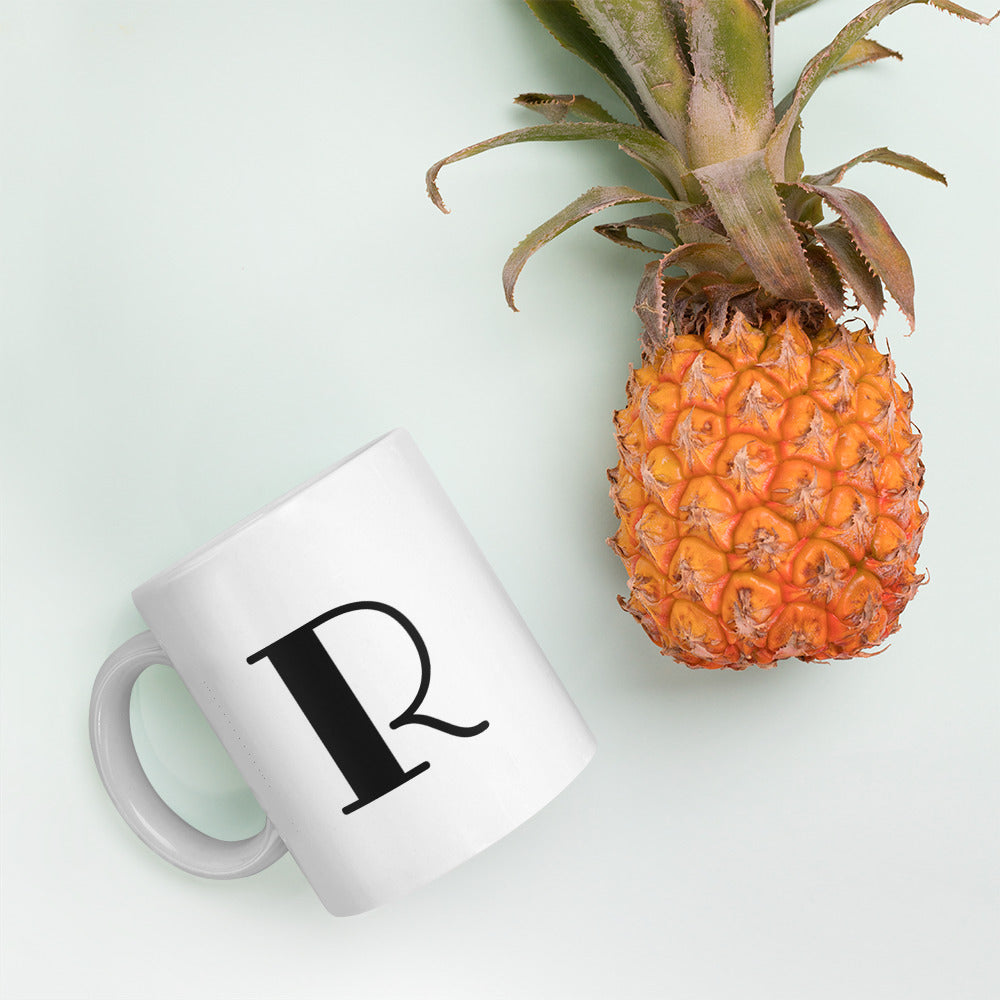 White glossy initial mug R
