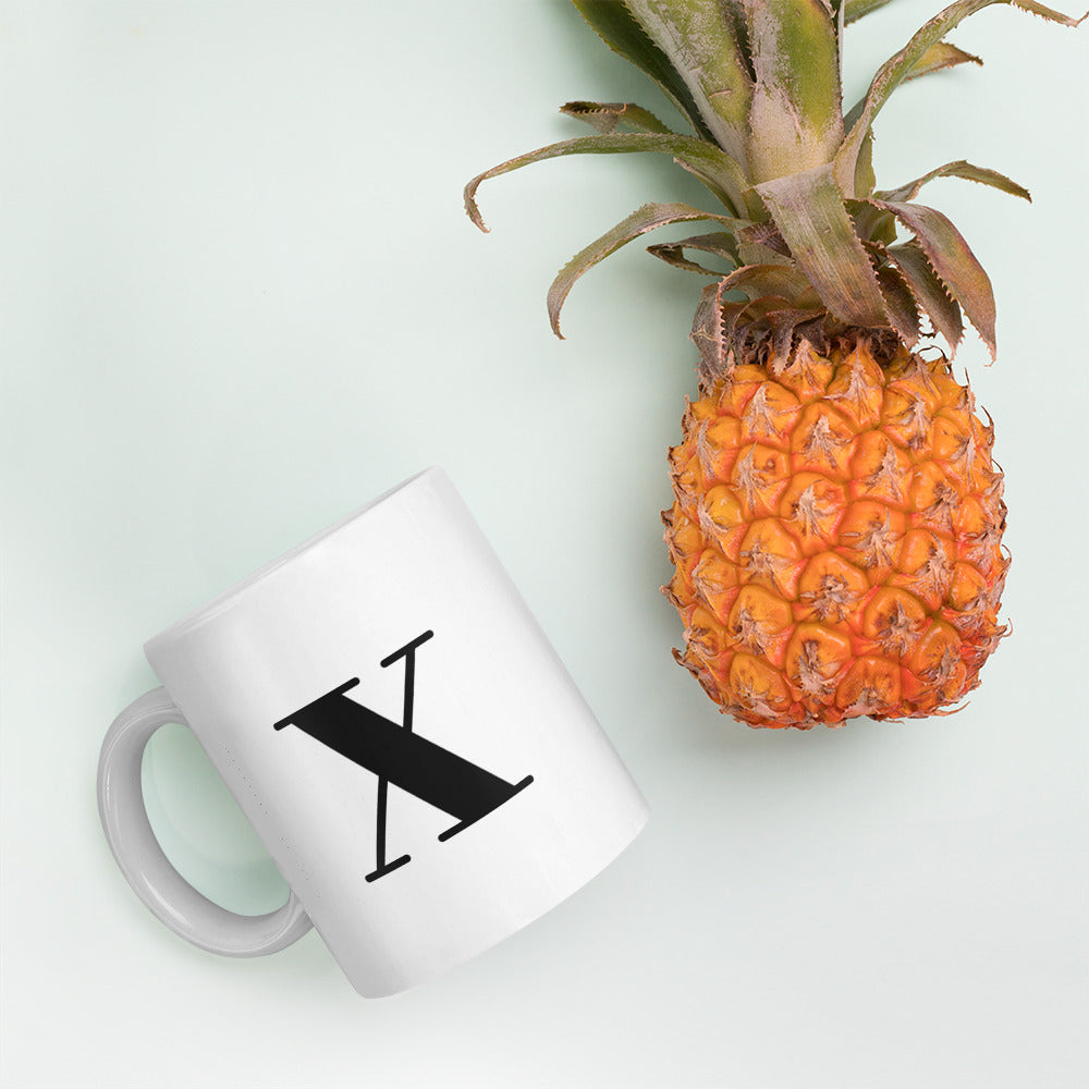 White glossy initial mug X