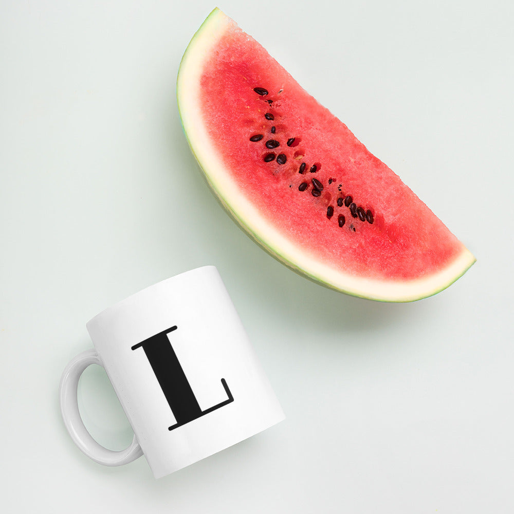 White glossy initial mug L
