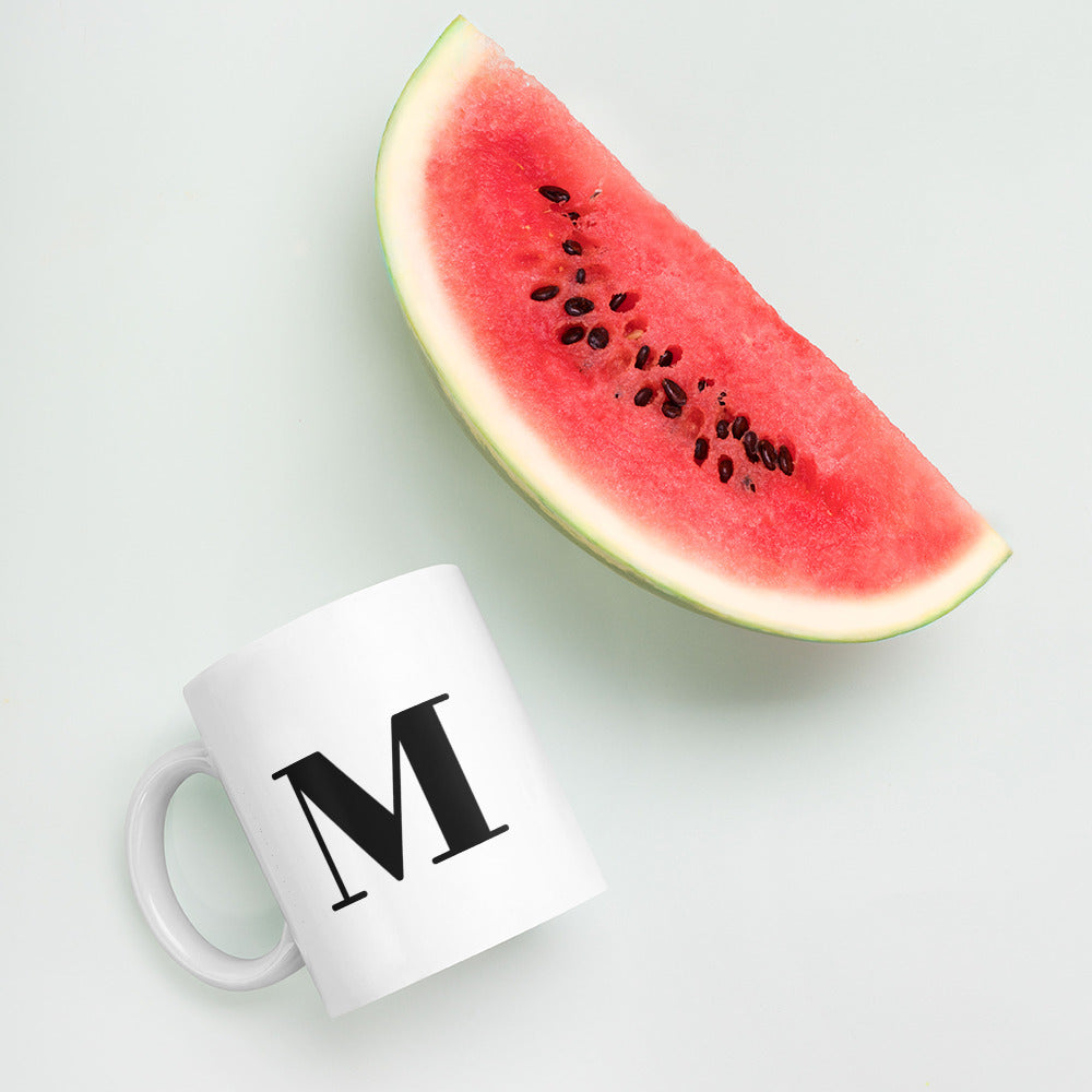 White glossy initial mug M