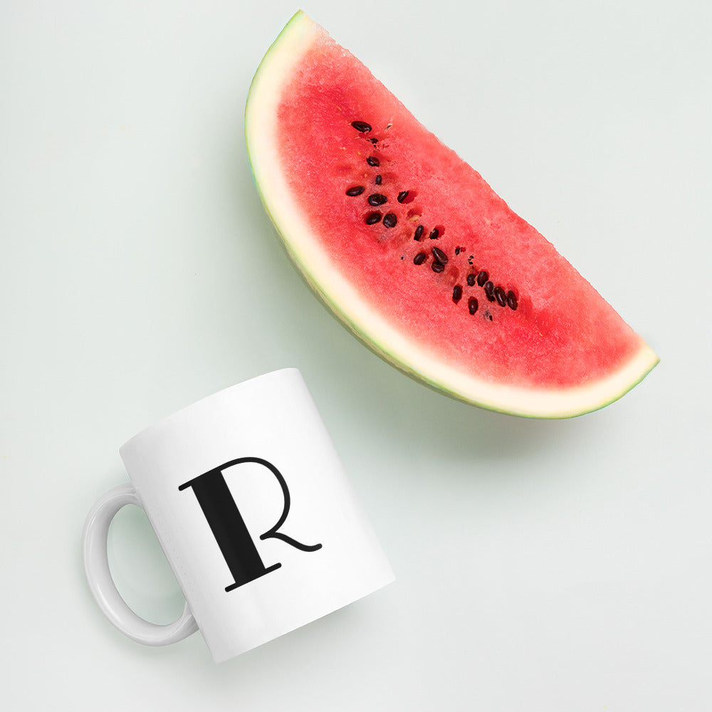 White glossy initial mug R