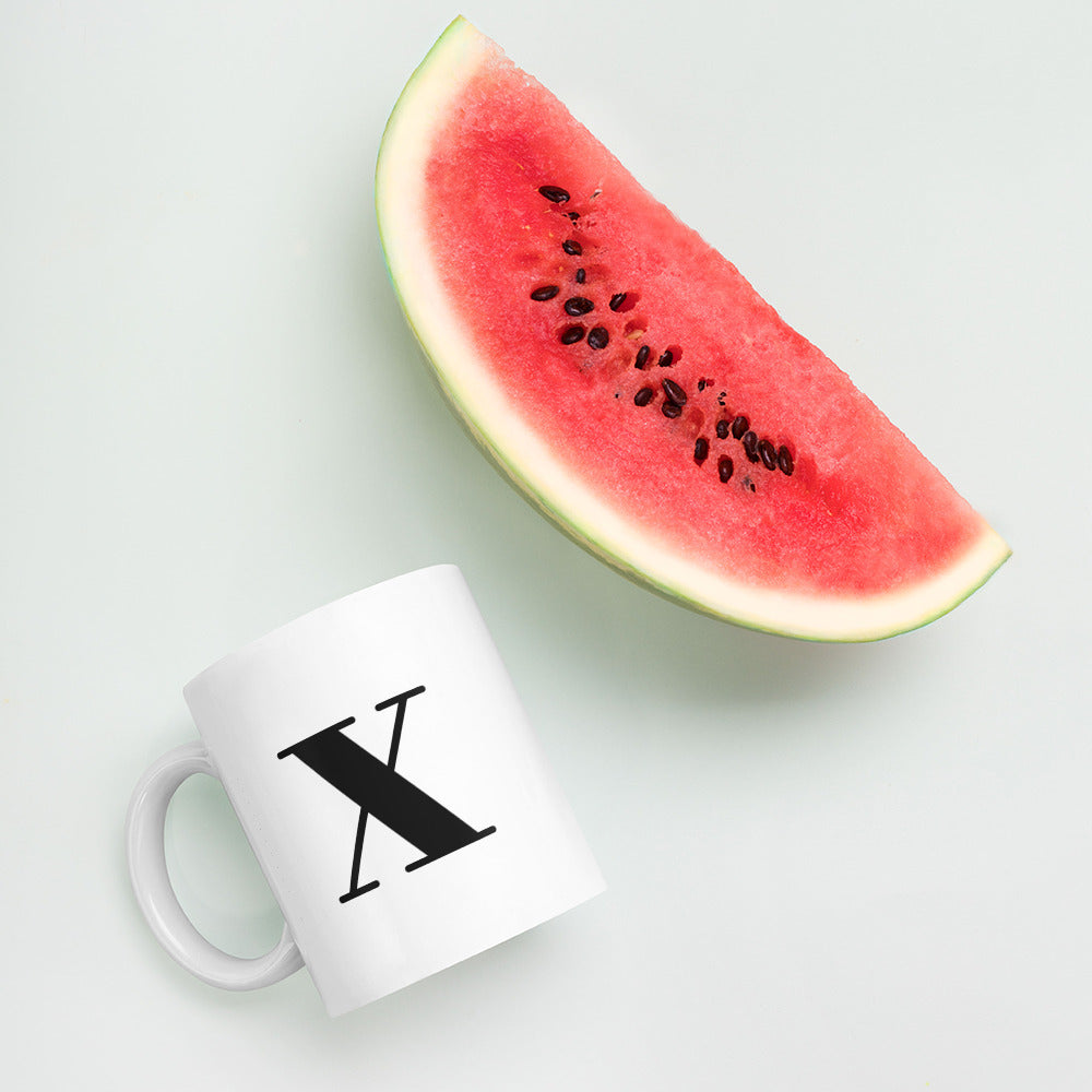 White glossy initial mug X