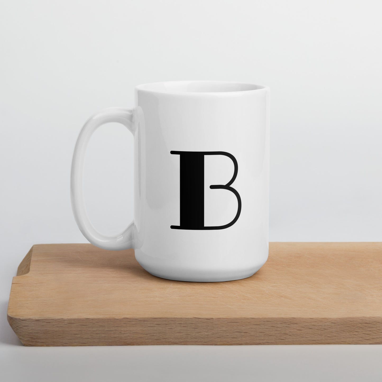 White glossy initial mug B