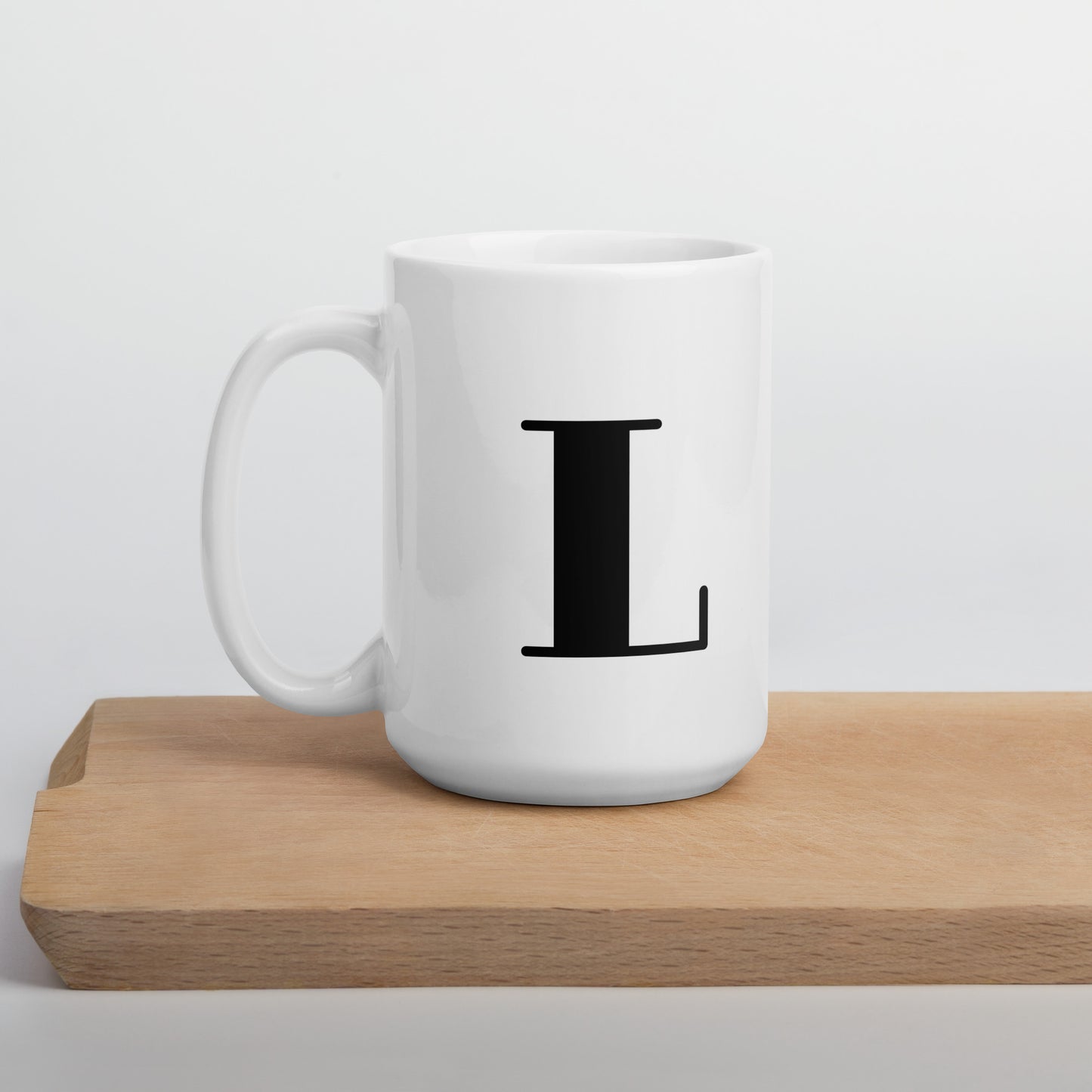 White glossy initial mug L