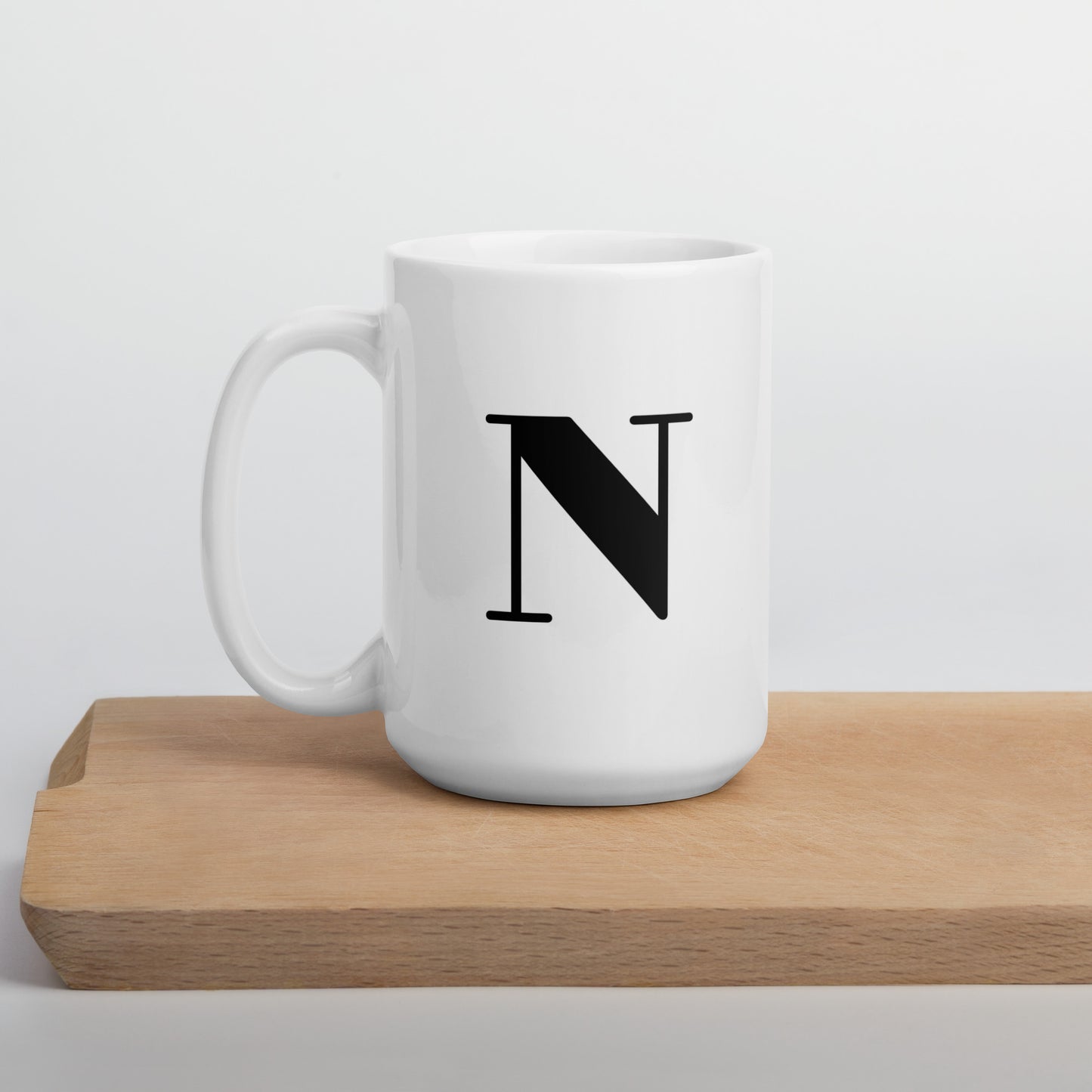 White glossy initial mug N