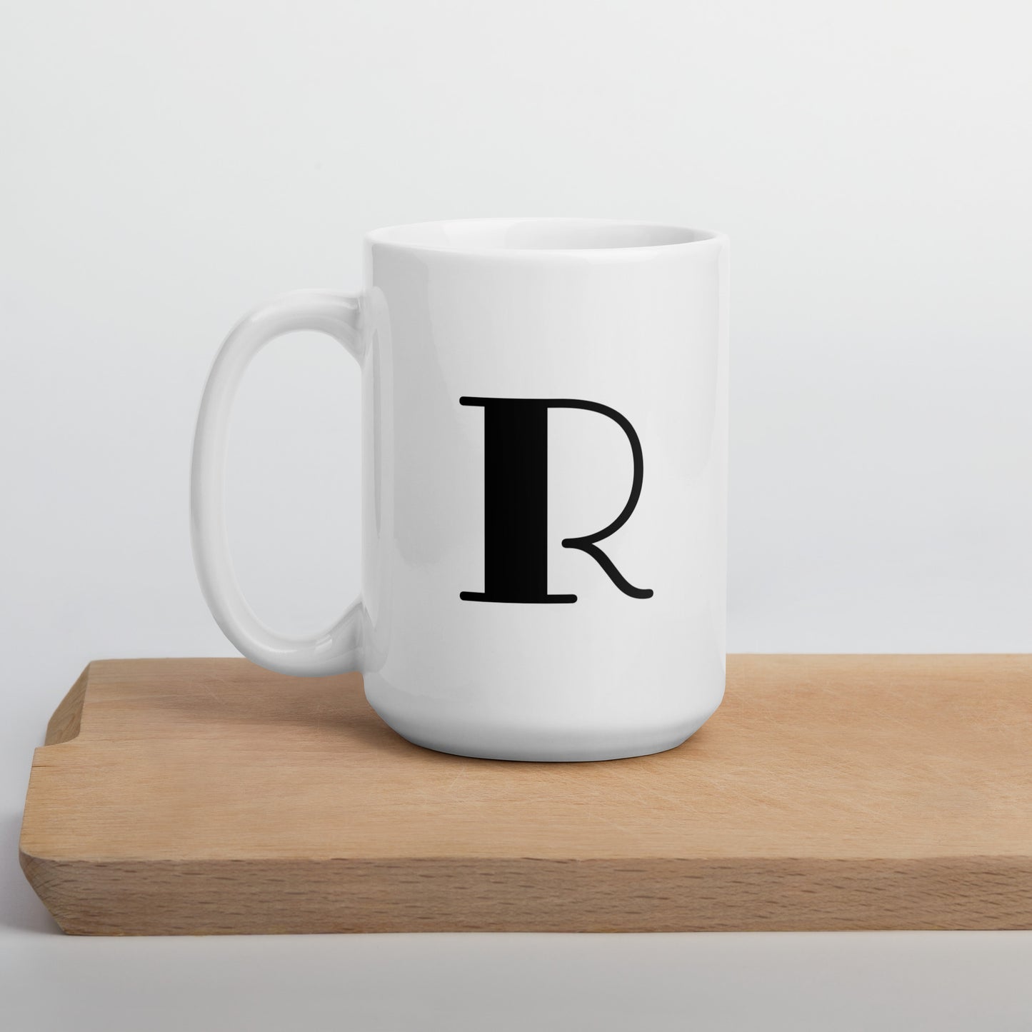 White glossy initial mug R