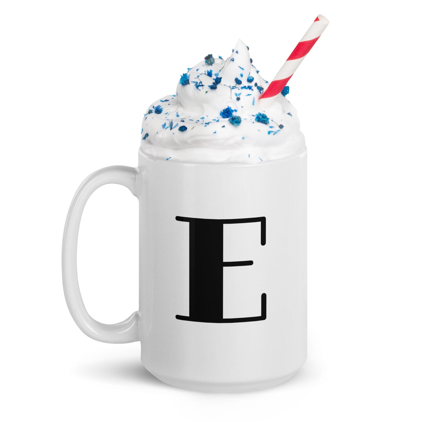 White glossy initial mug E