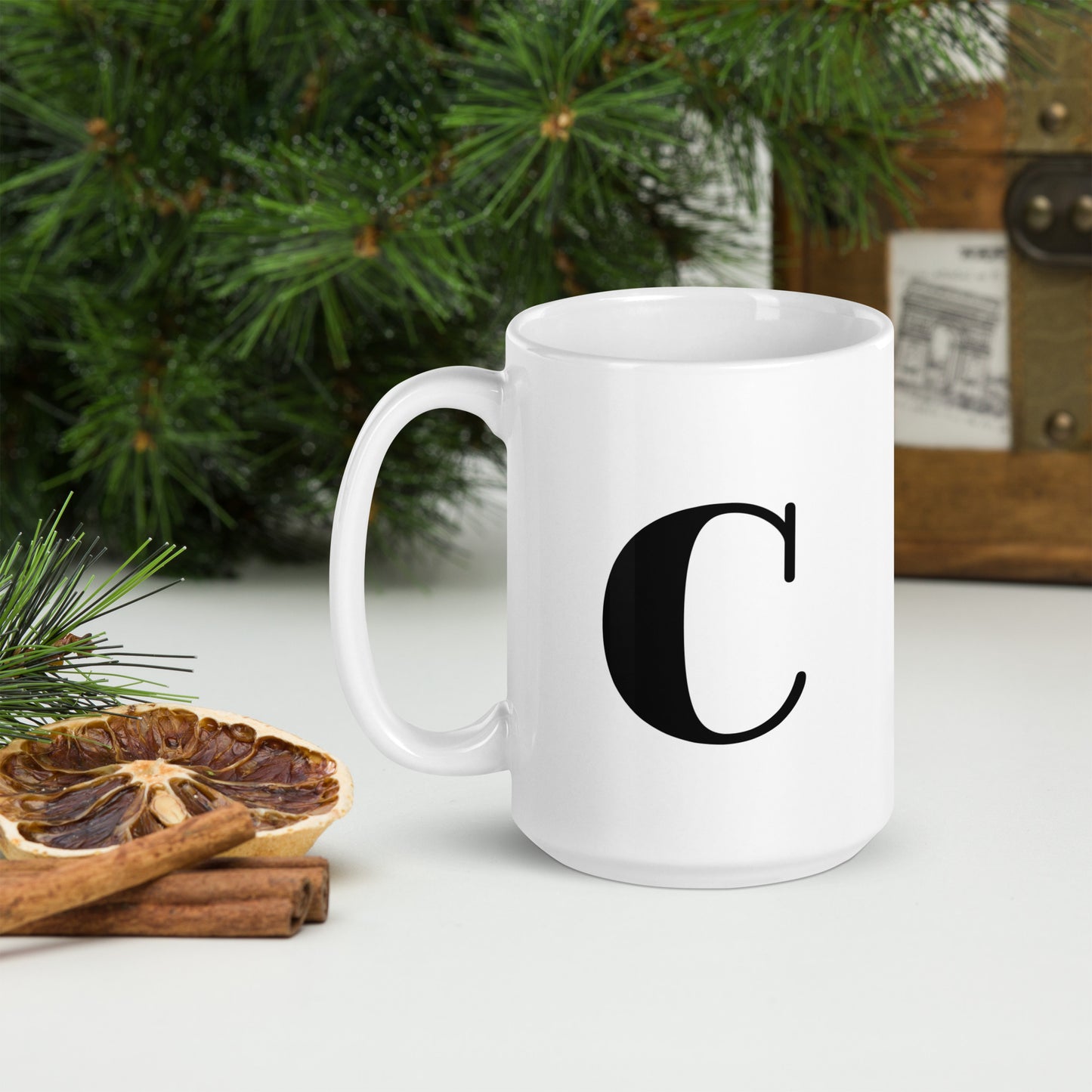 White glossy initial mug C
