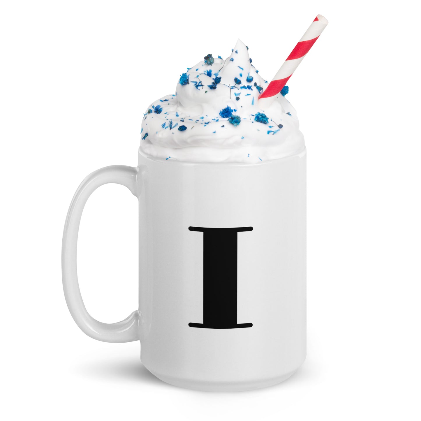 White glossy initial mug I