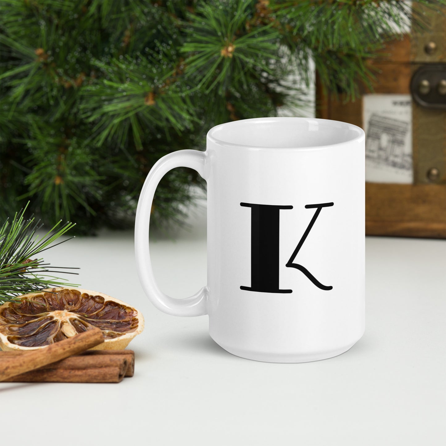 White glossy initial mug K
