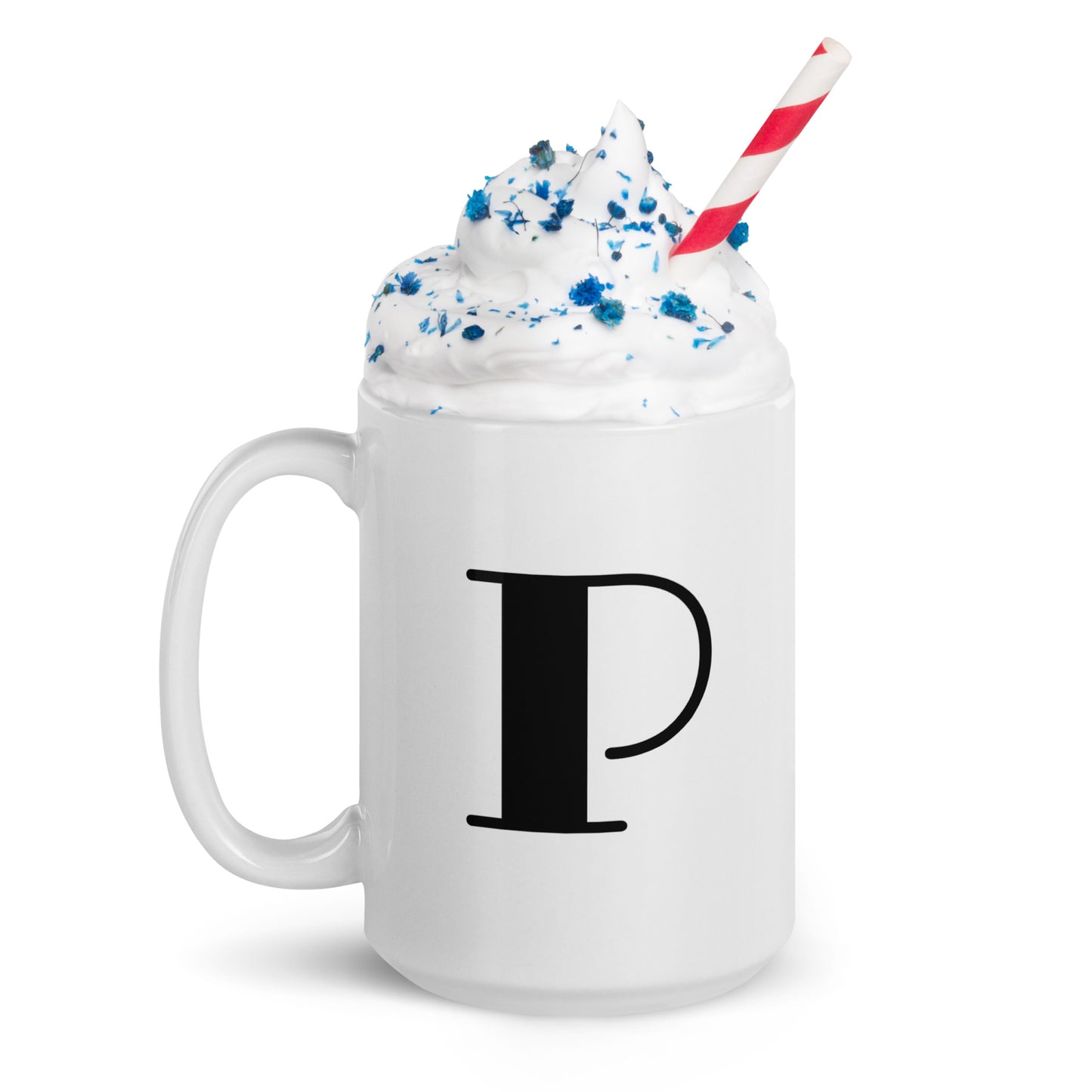 White glossy initial mug P