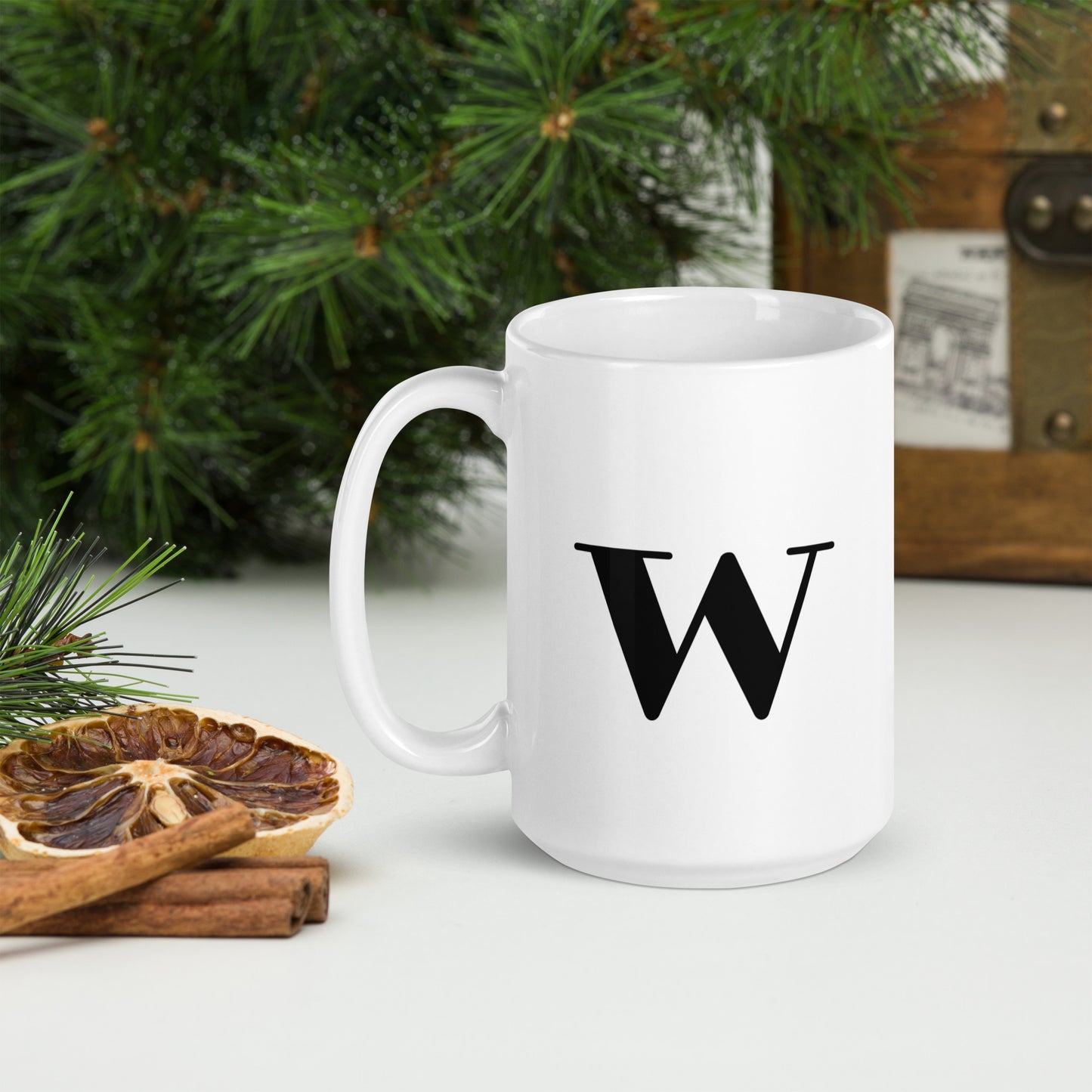 White glossy initial mug W