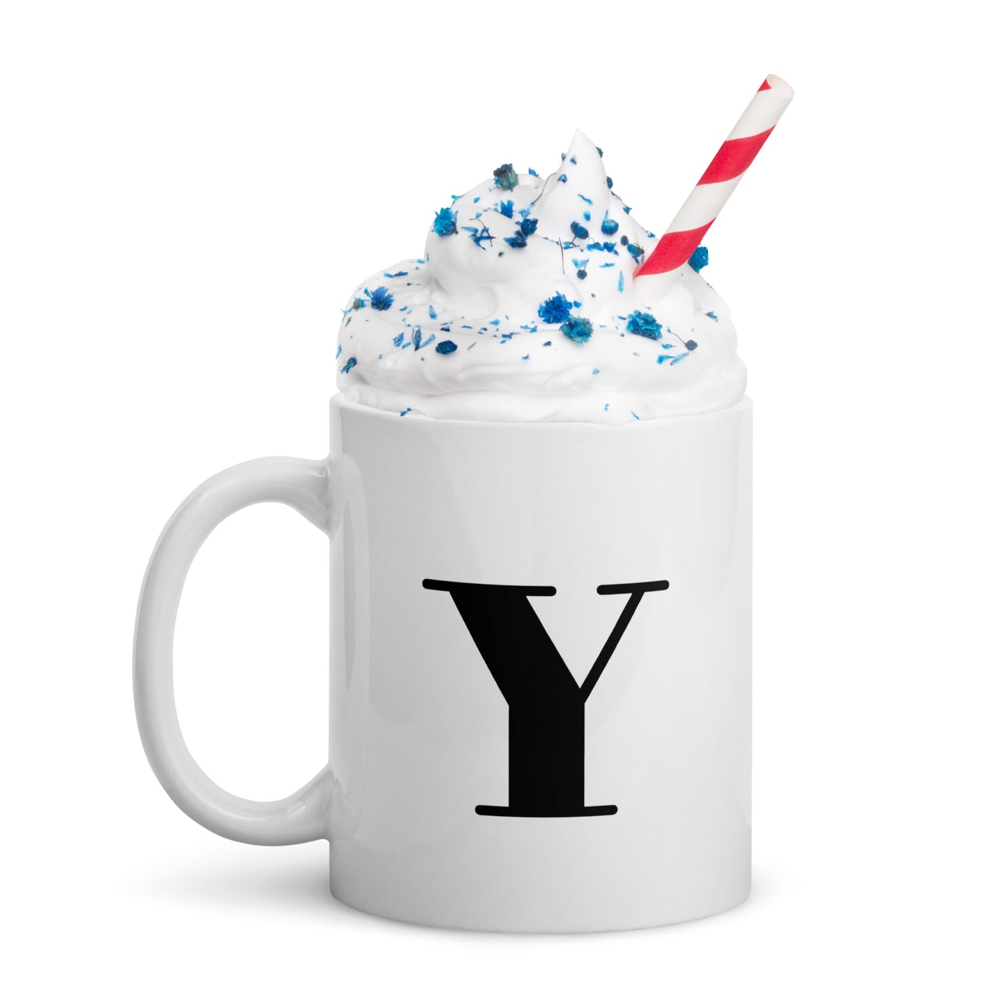 White glossy initial mug Y