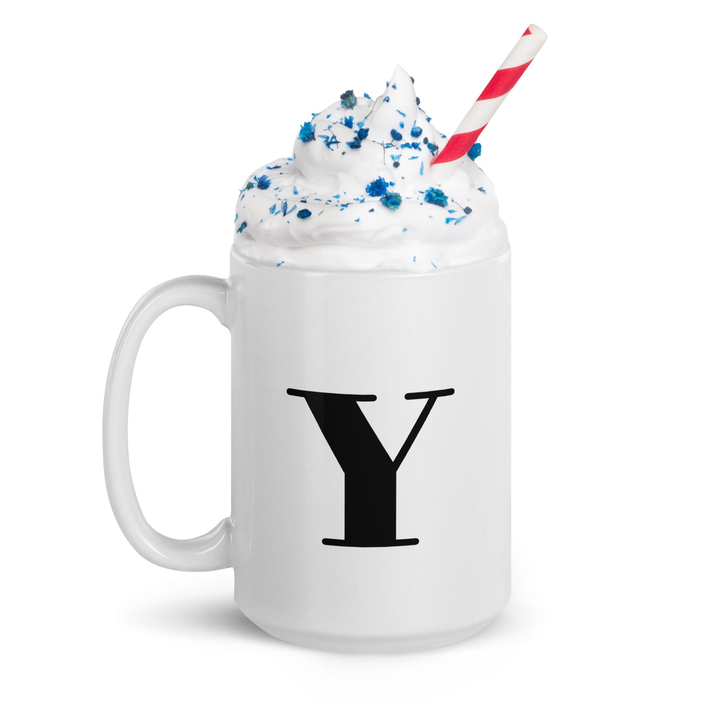 White glossy initial mug Y